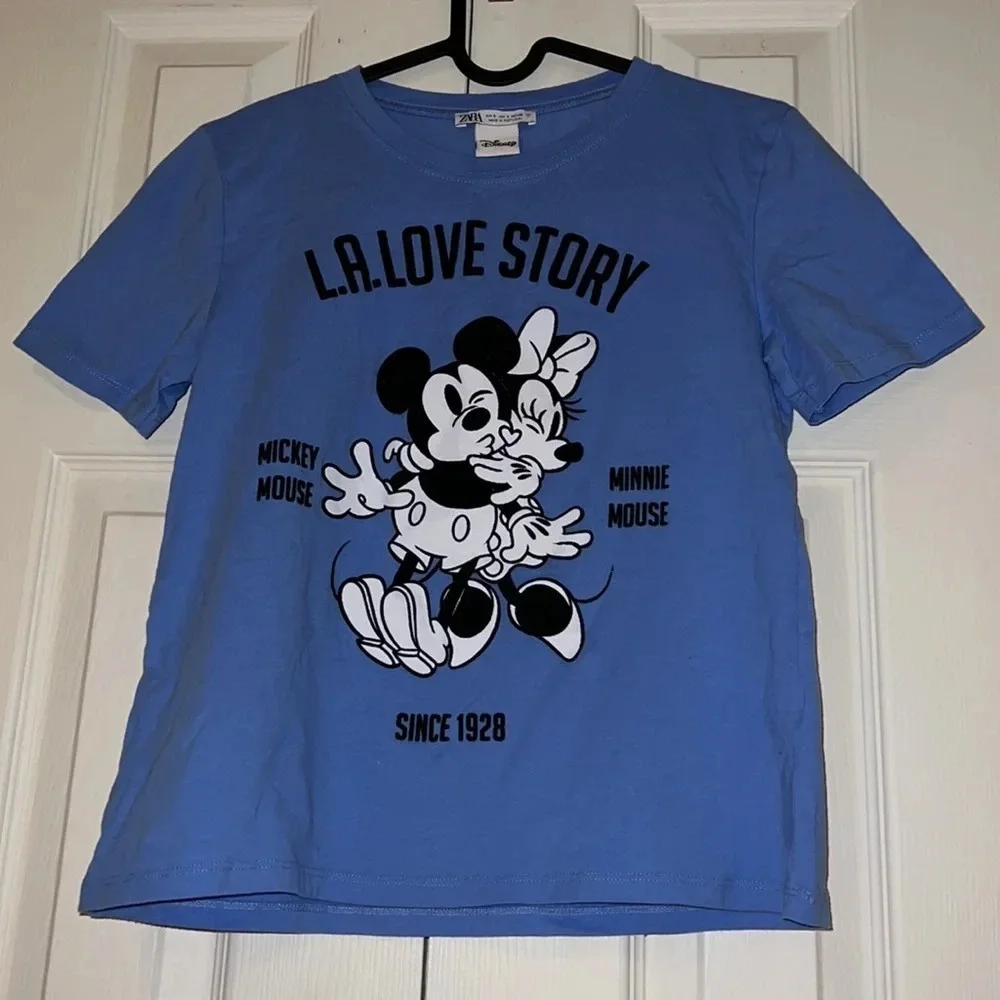 Zara Disney Blue L.A Love story Minnie Mouse T-Shirt Sz S - Picture 7 of 12